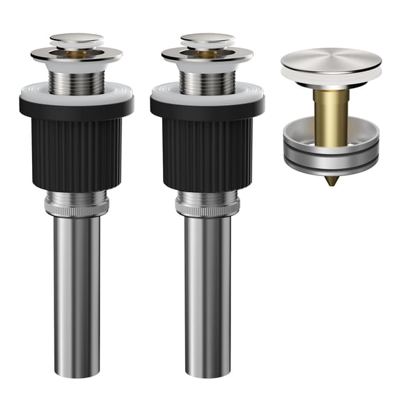 Hibbent 2 Pack Metal Bathroom Sink Drain Stopper, Pop Up Drain Strainer for Lavatory Vanity Vessel Sink with Overflow & Without Overflow, Anti-Clogging Stainless Steel Basket, Brushed Nickel