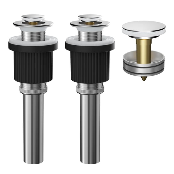 Hibbent 2 Pack Universal Metal Bathroom Sink Drain Stopper, Pop Up Drain Strainer for Lavatory Vanity Vessel Sink & Overflow and Without Overflow, Anti-Clogging Stainless Steel Basket, Chrome