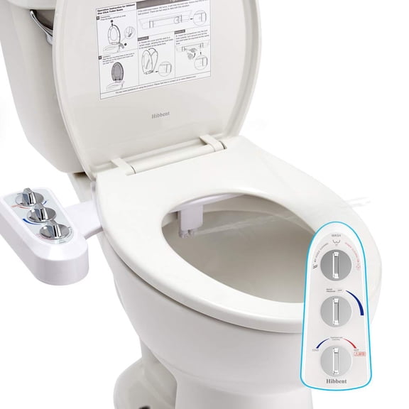 Hibbent Bidet Attachment for Toilet, Self Cleaning Dual Nozzle, Hot & Cold Water Spray Non-Electric Mechanical Bidet Toilet Seat for Rear or Female Washing Sanitizing, Adjustable Water Pressure, Whit