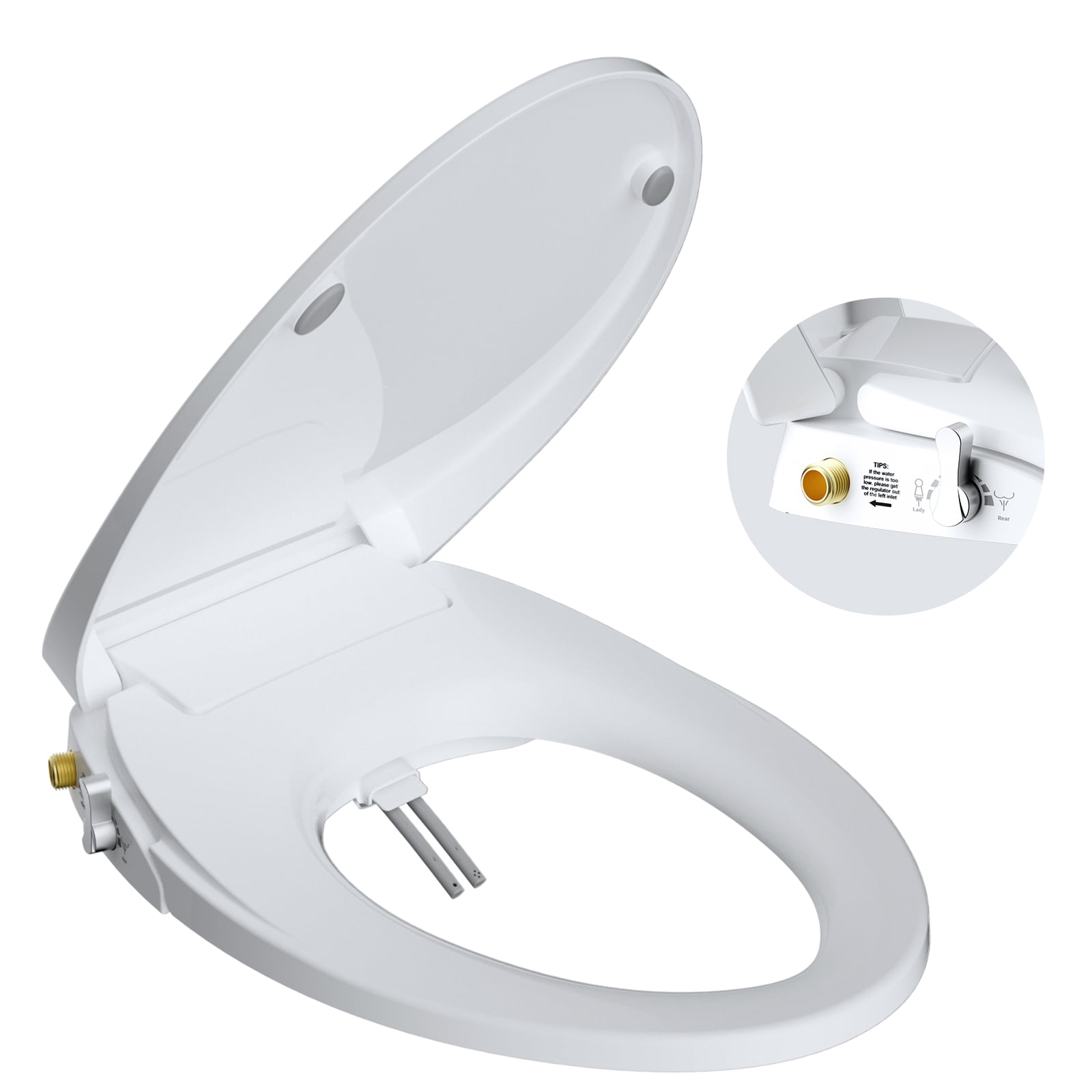 Hibbent Elongated Bidet Toilet Seat with Gentle Slow Close Feature, Non-Electric Bidet Attachment for Toilet Seat Equipped with Dual Nozzles, Bidet Sprayer with Adjustable and Self-Cleaning Nozzles