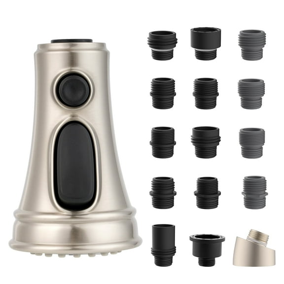 CADOVE  Brushed Nickel Kitchen Faucet Spray Head - 3-Function Pull Down Nozzle with 15 Adapters: Compatible with Moen, American Standard, Delta, Kohler