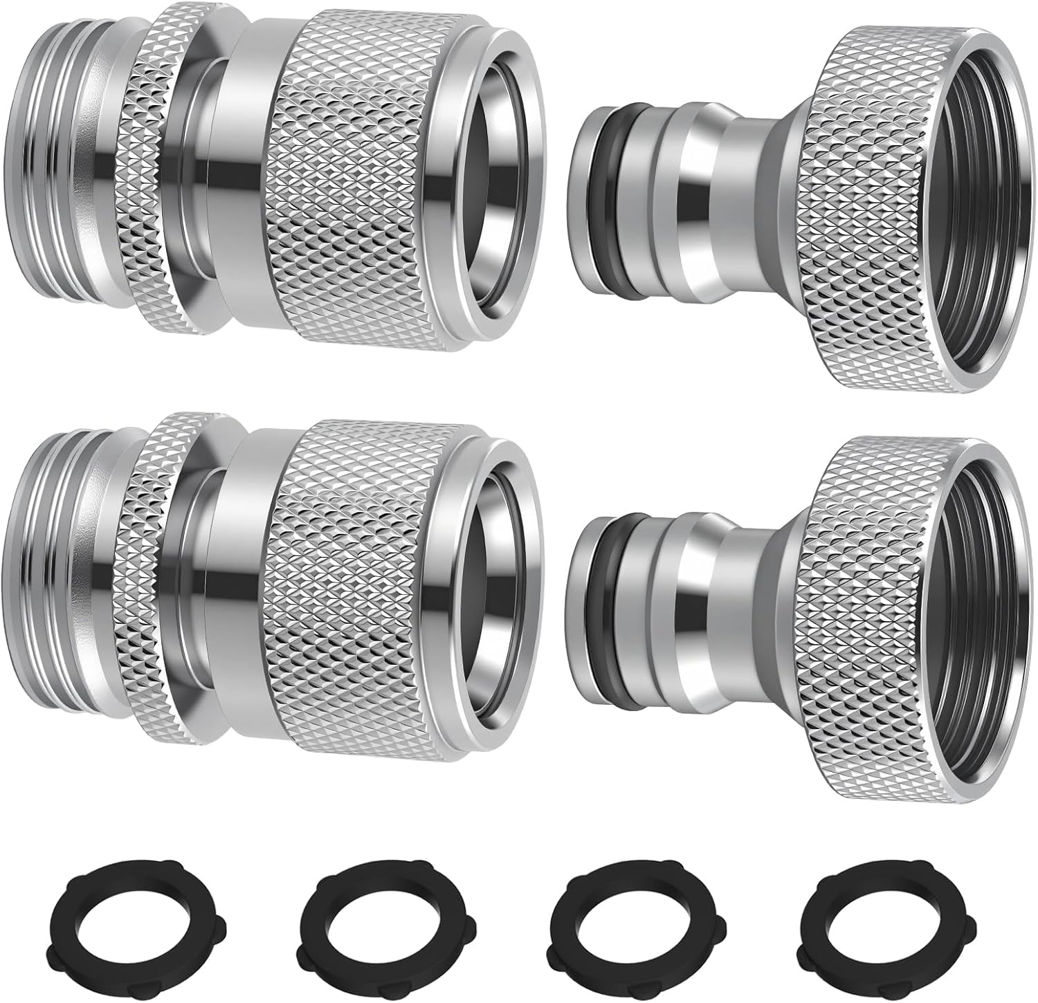 Hibbent Garden Hose Quick Connector, 2 Sets Solid Brass 3/4 Inch GHT Thread Faucet Hose Quick Connect Fitting, Female and Male Adapter