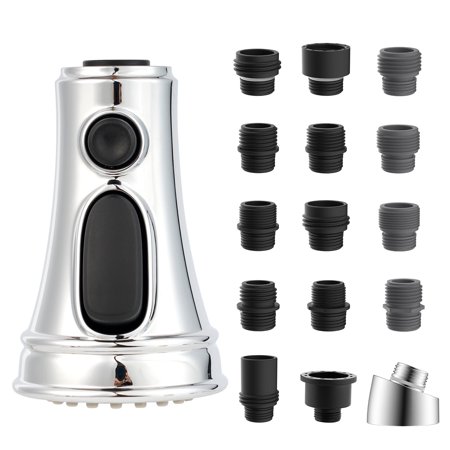 CADOVE Kitchen Faucet Spray Head Replacement - 3-Function Pull Down Nozzle with 15 Adapters: Chrome Finish, Compatible with Moen, American Standard, Delta, Kohler