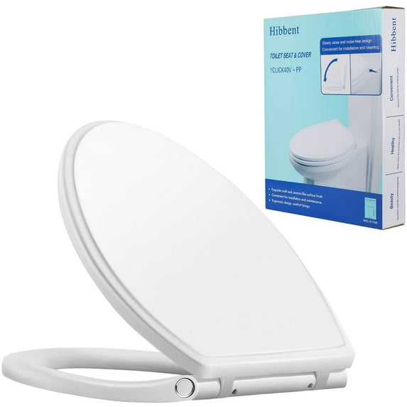 Hibbent Premium One Click Elongated Toilet Seat with Cover(Oval)- White