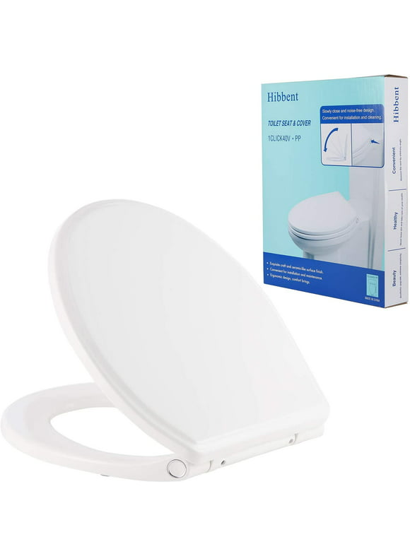 Hibbent Premium One Click Round Toilet Seat with Cover (Round) - White Color
