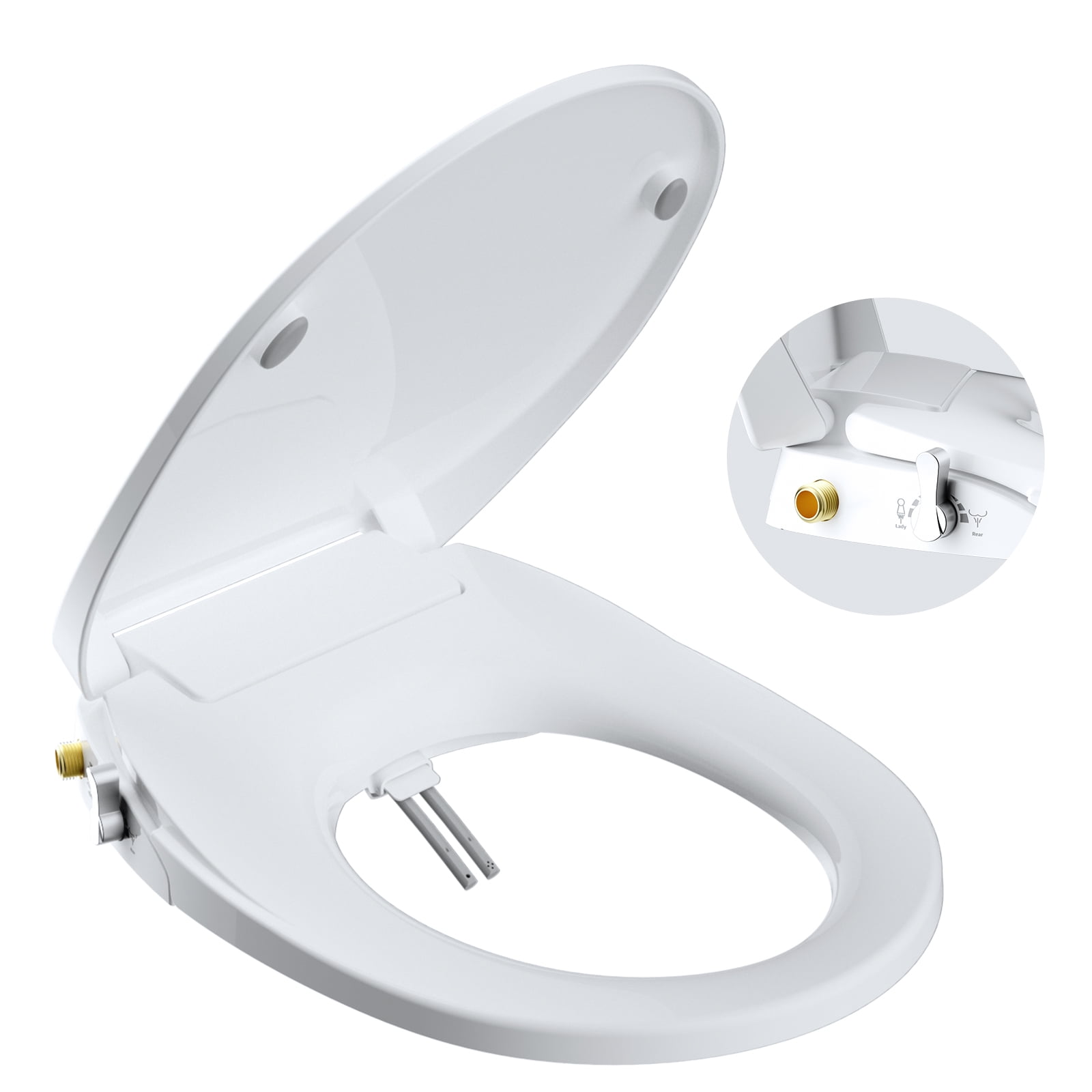 Hibbent Elongated Bidet Toilet Seat with Gentle Slow-Close Mechanism, Non-Electric Bidet Attachment for Toilet Seat Boasting Dual Nozzles, Bidet Sprayer with Adjustable and Self-Cleaning Nozzles