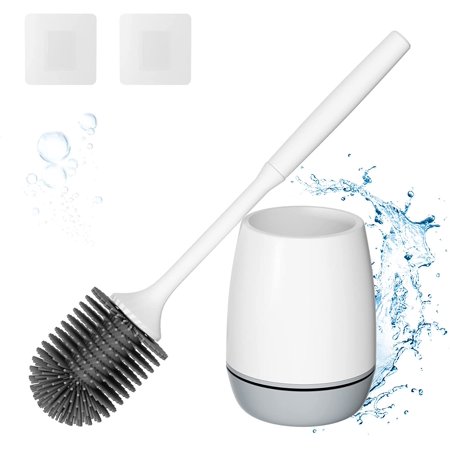 Hibbent Toilet Brush with Ventilated Drying Holder, Silicone Toilet Bowl Brush Bathroom Cleaning Bowl Brush Kit Sturdy Cleaning Toilet Brush, Floor Standing Wall Mounted Without Drilling