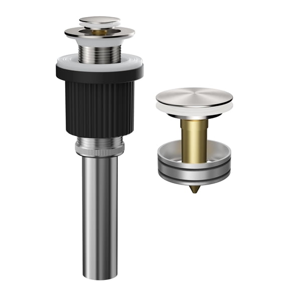 Hibbent Universal Metal Bathroom Sink Drain Stopper, Pop Up Drain Strainer for Lavatory Vanity Vessel Sink with Overflow & Without Overflow, Anti-Clogging Stainless Steel Basket, Brushed Nickel