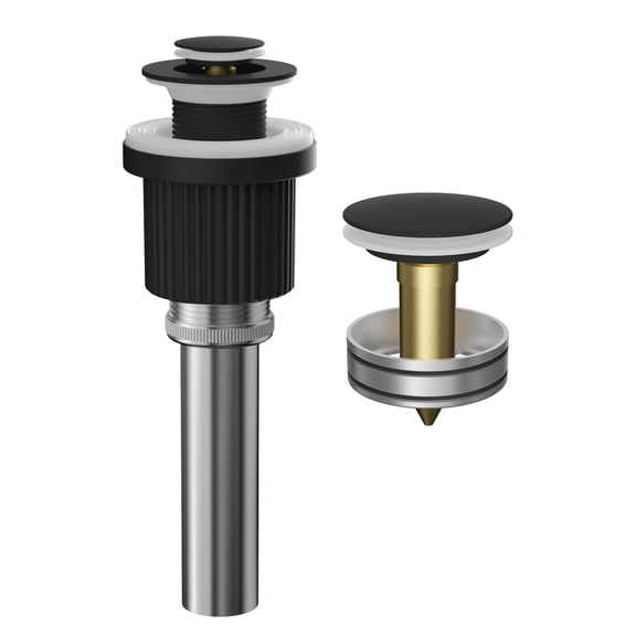 Hibbent Universal Metal Bathroom Sink Drain Stopper, Pop Up Drain Strainer for Lavatory Vanity Vessel Sink with Overflow and Without Overflow, Anti-Clogging Stainless Steel Strainer Basket, Black