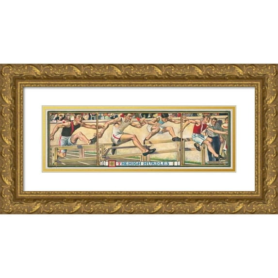 Hibberd Van Buren Kline 14x8 Gold Ornate Wood Frame and Double Matted Museum Art Print Titled - The High Hurdles (1909)