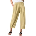 thumbnail image 1 of Hibeli Linen Cropped Pants for Women Lightweight Elastic High Waist Wide Leg Lounge Capri Pant with Pockets, 1 of 3