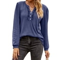 thumbnail image 1 of Hibeli Women Button Up Ruffle Trim V Neck Puff Long Sleeve Solid Color Tops, 1 of 7