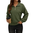 thumbnail image 1 of Hibeli Women Casual 1/4 Zip Lapel V Neck Long Sleeve Solid Color Knit Sweatshirt, 1 of 7