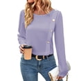 thumbnail image 1 of Hibeli Women Casual Side Button Round Neck Long Sleeve Loose Solid Color Tops, 1 of 5