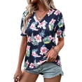 thumbnail image 1 of Hibeli Women Casual V Neck Floral Print Mid-Length Ruffle Short Sleeve Shirt Top, 1 of 7