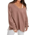 thumbnail image 1 of Hibeli Women Casual V Neck Long Sleeve Knit Sweater Loose Pullover Sweatshirt, 1 of 3
