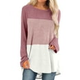 thumbnail image 1 of Hibeli Women Causal Contrast Color Tunic Tops Round Neck Long Sleeves Color Block Tunic Top Shirt, 1 of 7