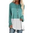 thumbnail image 1 of Women Colorblock Crew Neck Long Sleeve Scoop Hem Top, 1 of 2