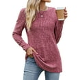 thumbnail image 1 of Hibeli Women Crew Neck Long Sleeve Ribbed Slim Fit Solid Color Top, 1 of 7