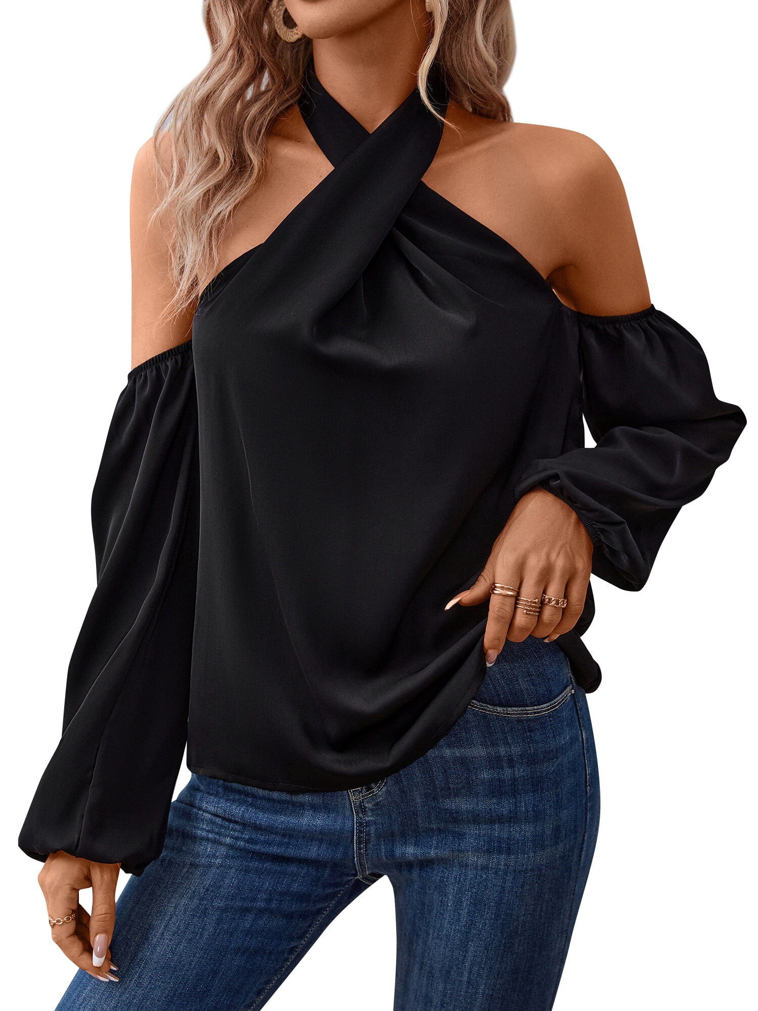 halter neck cold shoulder top