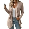 thumbnail image 1 of Hibeli Women Draped Open Front Long Sleeve Ribbed Knit Irregular Mid Length Cardigans, 1 of 3
