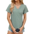 thumbnail image 1 of Hibeli Women Eyelet Pattern Wrap V Neck Short Sleeve Solid Color Top, 1 of 7