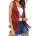 thumbnail image 1 of Hibeli Women Faux Leather Suede Sleeveless 70s Hippie Cowgirl Fringed Vest Cardigan, 1 of 7