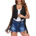 thumbnail image 1 of Hibeli Women Faux Suede Fringe Vest Sleeveless 70s Hippie Cowgirl Jacket Top, 1 of 3
