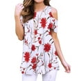 thumbnail image 1 of Hibeli Women Floral Paisley Print Summer T Shirts Cold Shoulder Tunic Top Blouse, 1 of 7