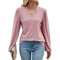 thumbnail image 1 of Hibeli Women Grommet Holes V Neck Puff Long Sleeve Solid Color Eyelet Top, 1 of 7