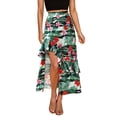 thumbnail image 1 of Hibeli Women Hawaiian Slit Elastic Waist Midi Skirt Tropical Floral Print High-low Hem Maxi Tiered Skirts, 1 of 7