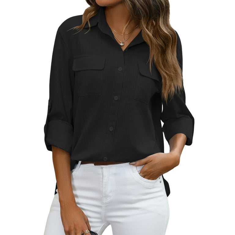 Women's Button Pocket Solid Color Long-Sleeved Dress Women's Button Pocket Solid Color Long-Sleeved Dress