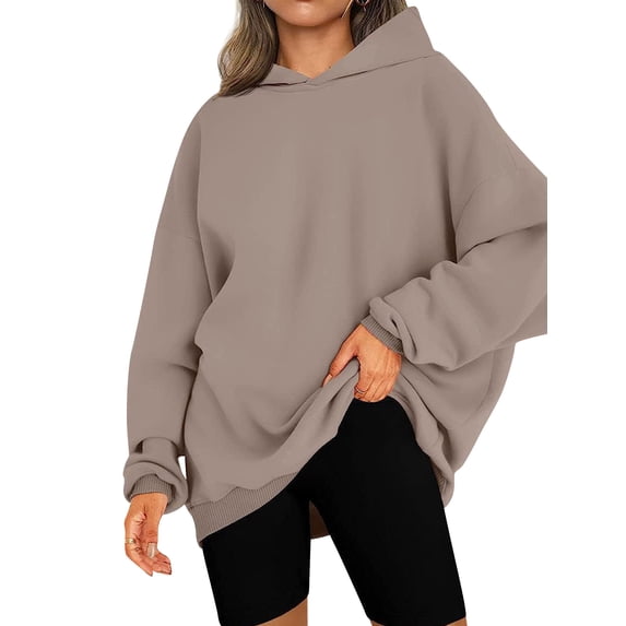 Hibeli Women Long Sleeve Pullover Oversized Solid Color Hoodie Top Sweatshirts