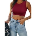 thumbnail image 1 of Hibeli Women Rhinestone Tassel Trim Sleeveless Round Neck Solid Color Crop Tank Top, 1 of 6
