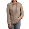 thumbnail image 1 of Hibeli Women Ribbed Knit Hoodies Kangaroo Pocket Drawstring Long Sleeve Top Sweatshirts, 1 of 2