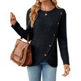 thumbnail image 1 of Hibeli Women Ribbed Textured Crew Neck Long Sleeve Button Tulip Hem Solid Color Top, 1 of 7