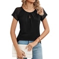 thumbnail image 1 of Hibeli Women Round Neck Lace Raglan Short Sleeve Solid Color Pullover Top, 1 of 7