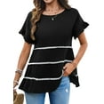 thumbnail image 1 of Hibeli Women Round Neck Petal Sleeve Layered Fringed Solid Color Smocked Pullover Top, 1 of 7