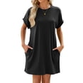 thumbnail image 1 of Hibeli Women Round Neck Short Sleeve Pocket Solid Color Mini Dress, 1 of 7