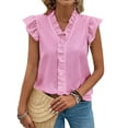 thumbnail image 1 of Hibeli Women Ruffle Sleeve V Neck Patchwork Solid Color Pullover Top, 1 of 7