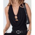 thumbnail image 1 of Hibeli Women Sleeveless Halter Neck Lightweight Deep V Neck Sexy Draped Glitter Mesh Top Blouse, 1 of 1