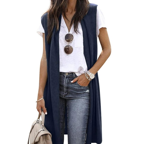 Hibeli Women Casual Sleeveless Lightweight Open Front Tunic Vest Cardigan Tops Coat