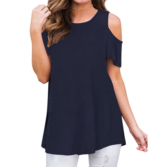 Hibeli Women Solid Color Summer T Shirts Cold Shoulder Tunic Top Blouse