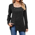 thumbnail image 1 of Hibeli Women Square Neck Long Sleeve Buttons Side Slit Hem Ribbed Tunic Tops, 1 of 7
