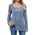 thumbnail image 1 of Hibeli Women Square Neck Long Sleeve Buttons Side Slit Hem Ribbed Tunic Tops, 1 of 7