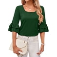 thumbnail image 1 of Hibeli Women Square Neck Tiered Ruffle Mid-Sleeve Solid Color Pullover Top, 1 of 7