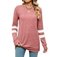 thumbnail image 1 of Hibeli Women Striped Colorblock Long Sleeve Crew Neck Lightweight Sweatshirt, 1 of 7