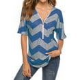 thumbnail image 1 of Hibeli Women Stripes Print Zip Up V Neck Short Batwing Sleeves Summer Tunic Top, 1 of 6