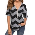 thumbnail image 1 of Hibeli Women Stripes Print Zip Up V Neck Short Batwing Sleeves Summer Tunic Top, 1 of 5