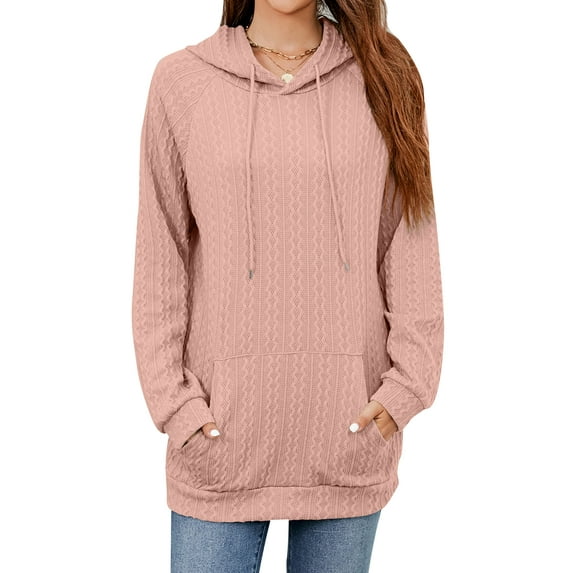 Hibeli Women Textured Drawstring Raglan Sleeve Kangaroo Pockets Solid Color Hoodie